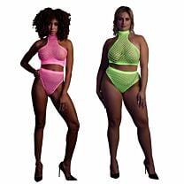 Ouch! Glow in the Dark Turtle Neck and High Waist Slip 2-Piece Bodystocking